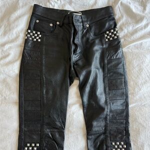 YSL Runway Hedi Slimane Black Leather Studded Pants
